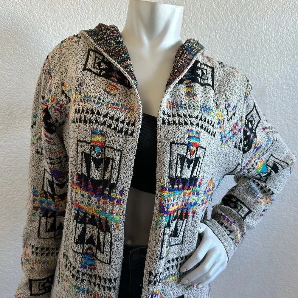 Northern Angel Colorful Aztec Knit Long Line Hood… - image 5